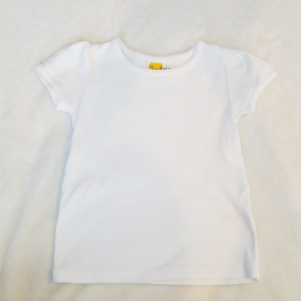 Mini Boden Girls White Pointelle Short Sleeve Top